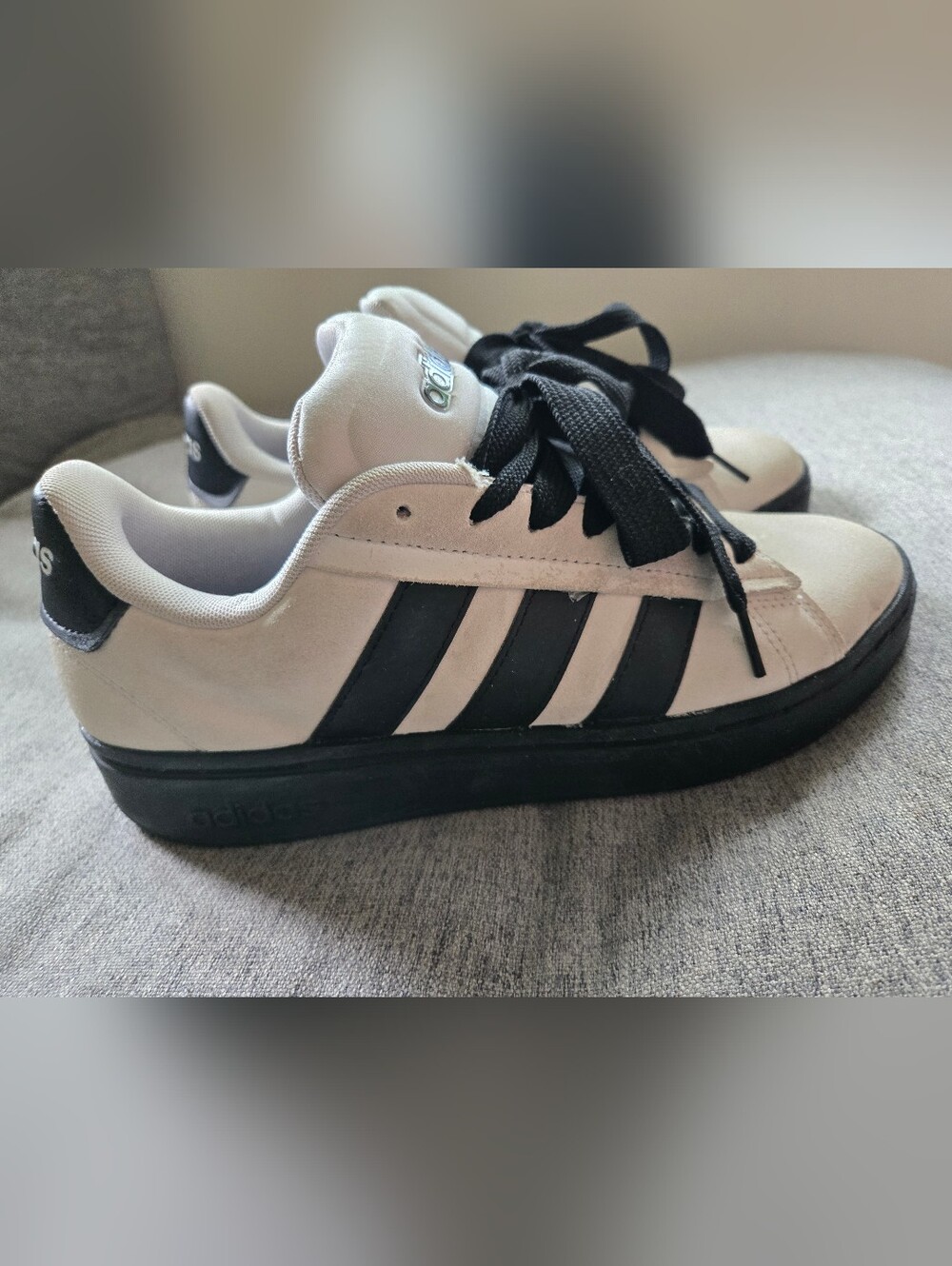 adidas White and Black Three-Stripe Low-Top Sneaker